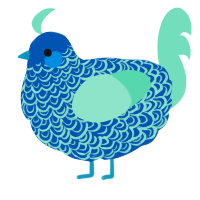 A ultramarine and mint chicken with a double-lace pattern
