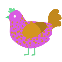 A orchid and ochre chicken with a speckle pattern