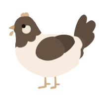 A cream and bark chicken with a head pattern