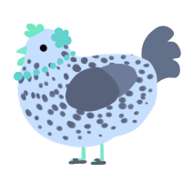 A black and ash chicken with a speckle pattern