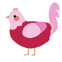 A crimson and pink chicken with a head pattern