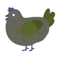 A grey and olive chicken with a speckle pattern
