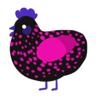 A black and fuchsia chicken with a speckle pattern