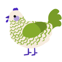 A cream and chartreuse chicken with a lace pattern