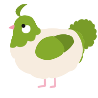 A cream and chartreuse chicken with a head pattern