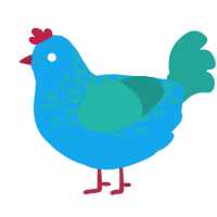 A sky and turquoise chicken with a half-lace pattern