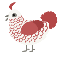 A white and red chicken with a lace pattern