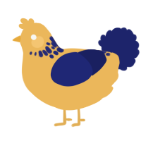 A honey and navy chicken with a neck-speckle pattern