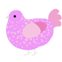 A lavender and pink chicken with a speckle pattern
