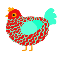 A red and mint chicken with a lace pattern