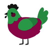 A maroon and viridian chicken with a head pattern