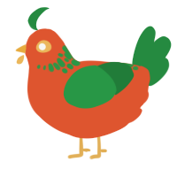 A vermilion and viridian chicken with a neck-speckle pattern