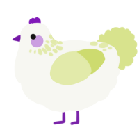 A white and lemon chicken with a neck-speckle pattern