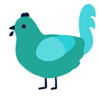 A turquoise and aqua chicken