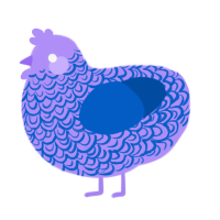 A lilac and ultramarine chicken with a double-lace pattern