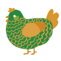 A viridian and orange chicken with a lace pattern