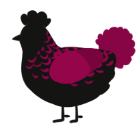 A black and maroon chicken with a half-lace pattern