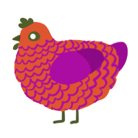 A vermilion and plum chicken with a lace pattern