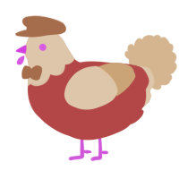 A red and beige chicken with a head pattern