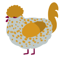 A silver and ochre chicken with a speckle pattern