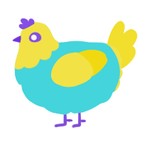 A aqua and yellow chicken with a head pattern