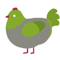 A ash and chartreuse chicken with a head pattern