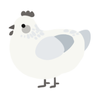 A white and mist chicken with a neck-speckle pattern