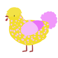 A yellow and lavender chicken with a speckle pattern