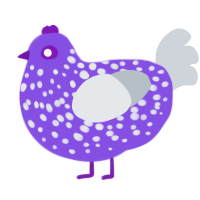A blurple and mist chicken with a speckle pattern