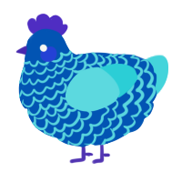 A ultramarine and aqua chicken with a lace pattern
