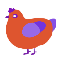 Pumpkin, a vermilion and blurple chicken