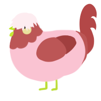 A rose and red chicken with a head pattern