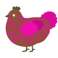 A russet and fuchsia chicken with a bar pattern