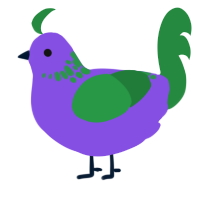 A blurple and viridian chicken with a neck-speckle pattern