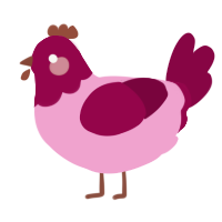 A pink and maroon chicken with a head pattern
