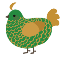 A viridian and gold chicken with a lace pattern