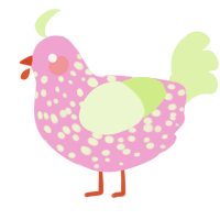 A pink and apple chicken with a speckle pattern
