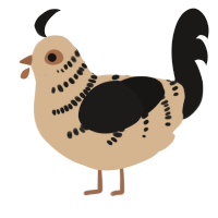 A beige and sable chicken with a half-bar pattern