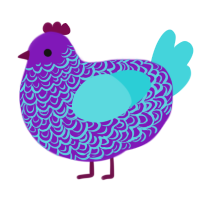 A violet and aqua chicken with a double-lace pattern