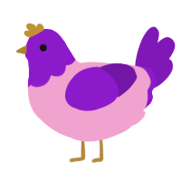 A pink and violet chicken with a head pattern