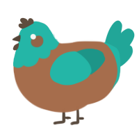 A brown and turquoise chicken with a head pattern