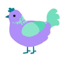 A lilac and mint chicken with a neck-speckle pattern