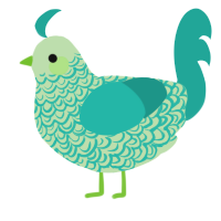 A gluppy and turquoise chicken with a double-lace pattern