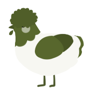 A white and olive chicken with a head pattern