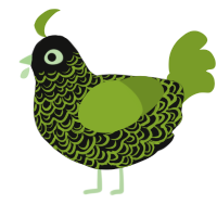 A black and chartreuse chicken with a double-lace pattern