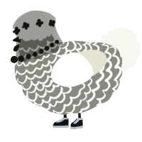 A ash and white chicken with a lace pattern