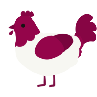 A white and maroon chicken with a head pattern
