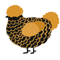 A black and orange chicken with a lace pattern