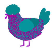 A plum and teal chicken with a double-lace pattern