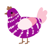 A plum and rose chicken with a bar pattern